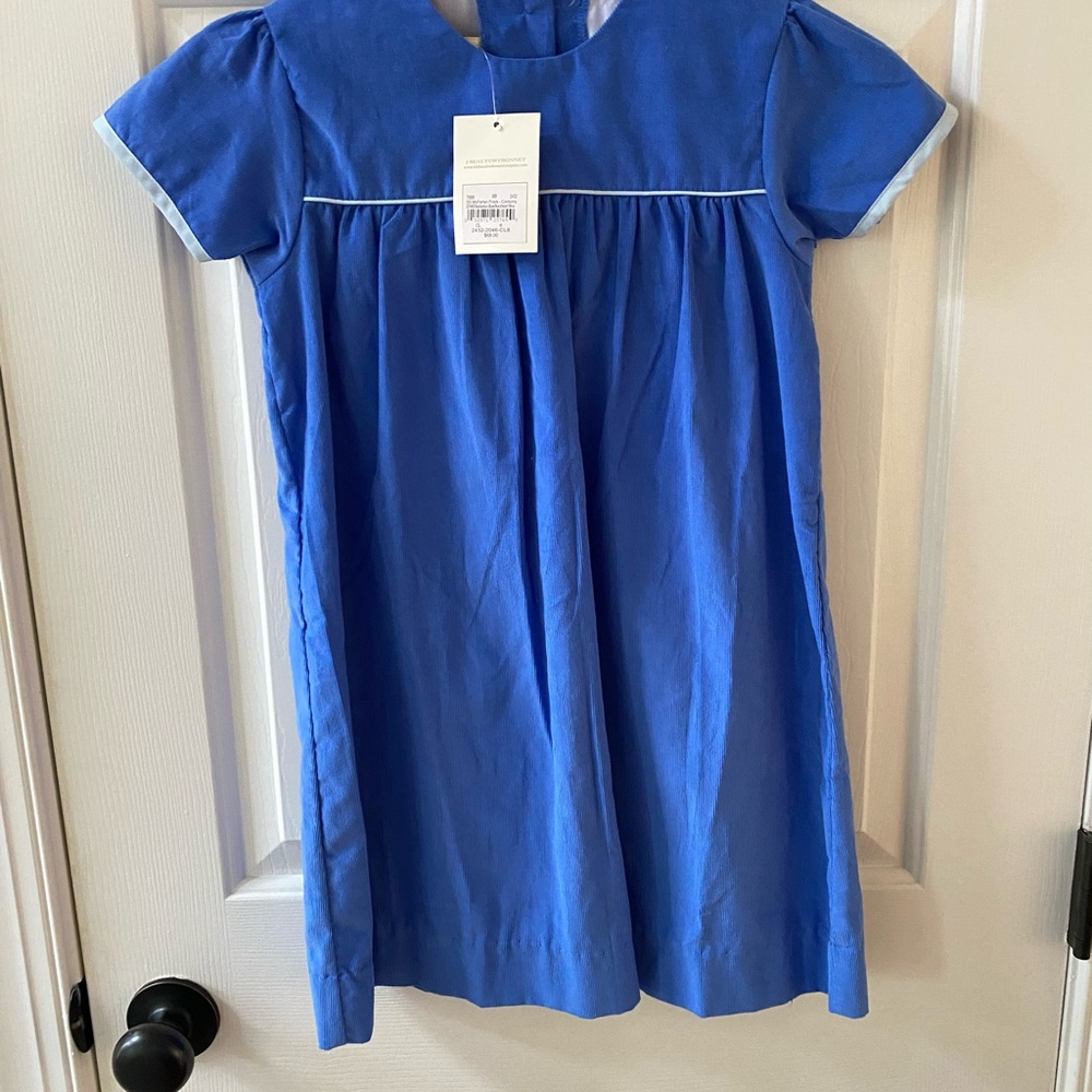 The Beaufort Bonnet Company Blue Girls' Cord Dress with White Trim